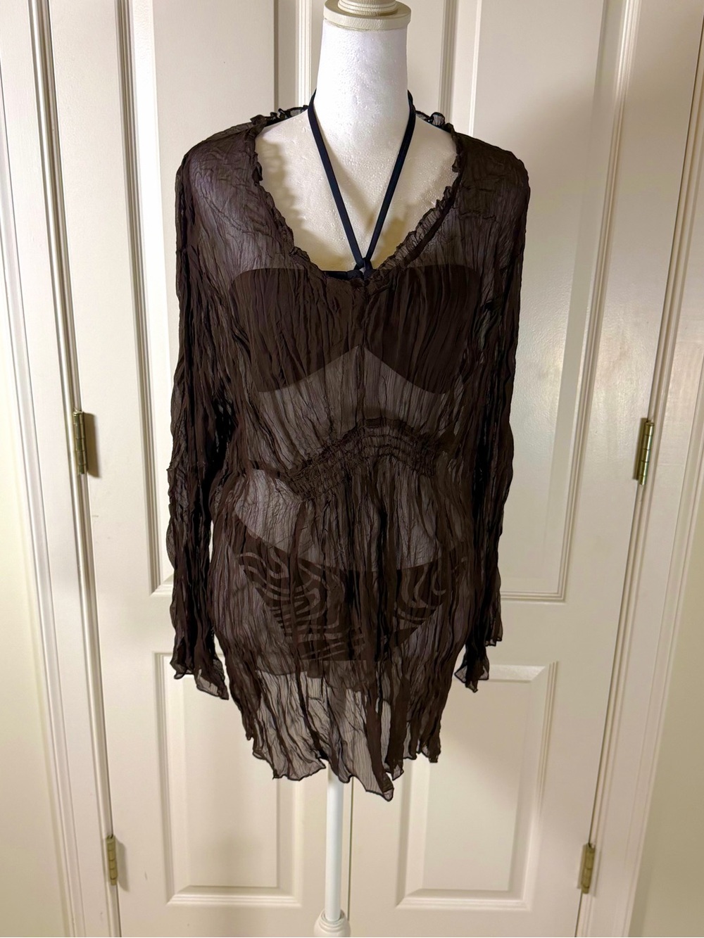 Mossimo Supply Co. Sheer Brown Long Sleeve Swim Coverup